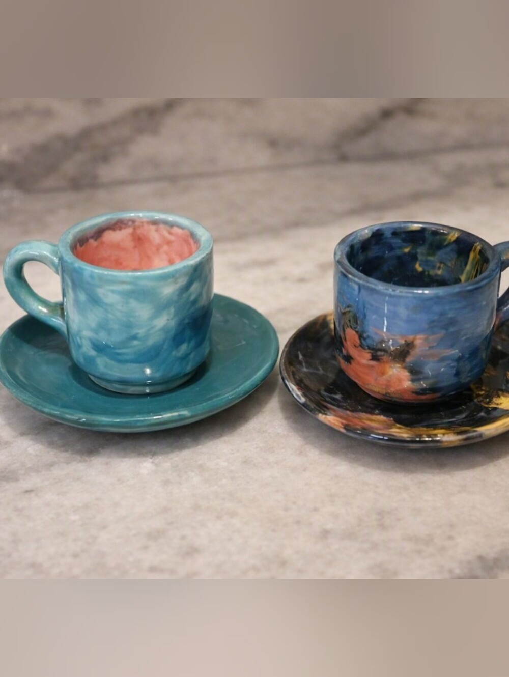 Handmade Espresso Cup & Saucer Set Colorful Art Pottery Coffee Set (2)